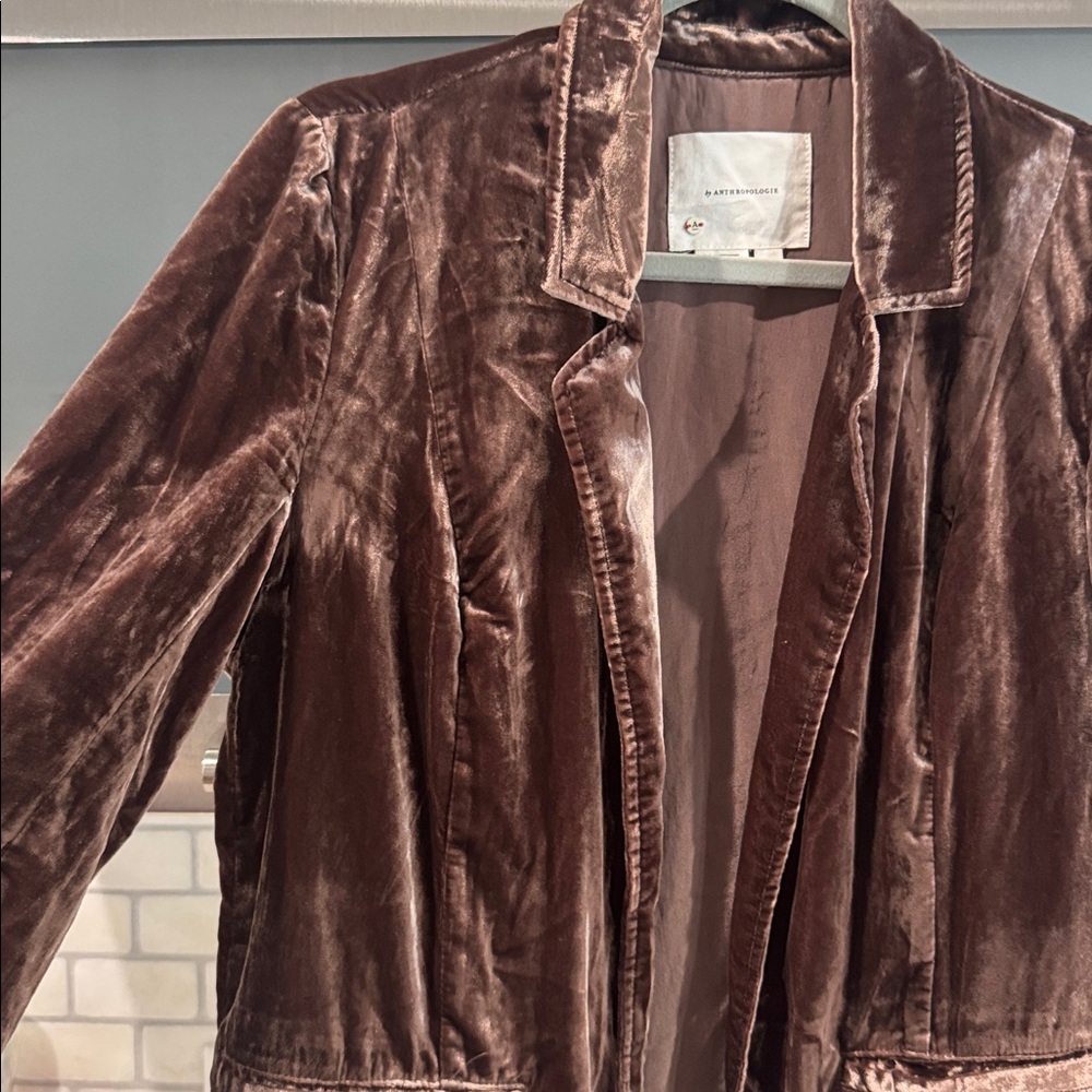 Anthropologie Velvet Open Front Blazer in Chocolate Brown size s - Picture 7 of 7
